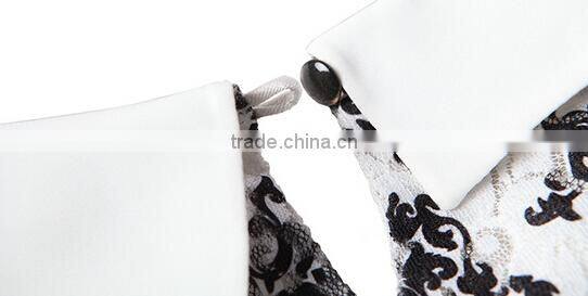 IWATOO Doll collar lace printed chiffon female T-shirt