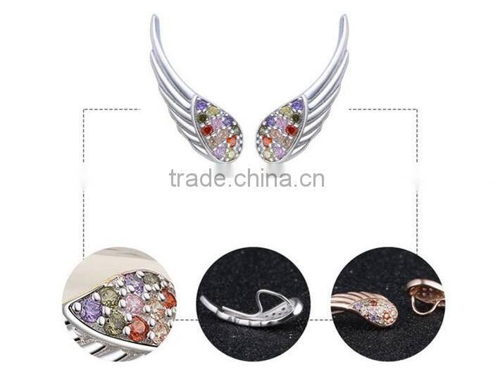 925 Sterling Silver High Polish Rhodium Plated Cubic Zirconia Wing Customized Earring