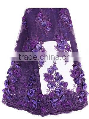 Hot Design Bestway 3d Flower French Tulle Lace Fabric With Beads And Stones For Party Dress FL0167