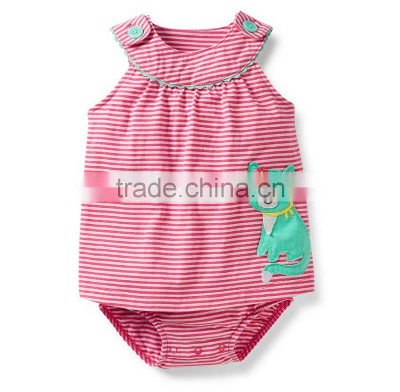 Kids sleeveless jumpsuit baby girl stripe red and white applique rompers one-piece outfit