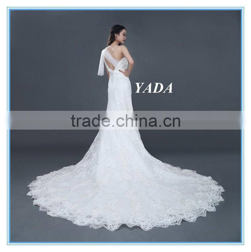 New Arrival One Shoulder Lace Hand Rosa Appliques Beaded Wedding Dresses Mermaid