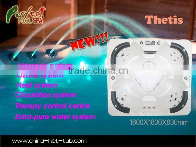 Family joyful outdoor spa/ whirlpool/hot tub with theraphy center