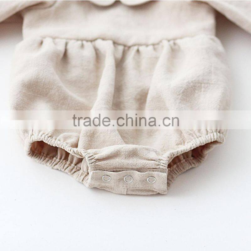 Long Sleeve Baby Clothes Wholesale Toddler Soild Color Bodysuit Baby Girls Linen With Peter Pan Boutique Romper