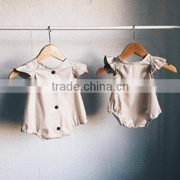 Wholesale Boutique Summer Baby Clothes Flutter Sleeve Stripes Linen Romper