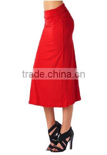 Hot Sales Women's High Stretch High Waisted Rayon Span Mid-Calf Maxi Skirt