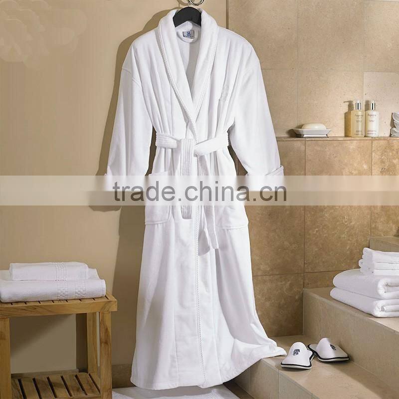 Hot sale white 100% cotton terry hotel robe, luxury bath robe