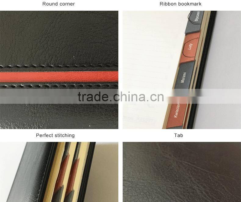 2017/2018 planner custom die-cut tab notebook Hardcover PU leather emboss/deboss Logo