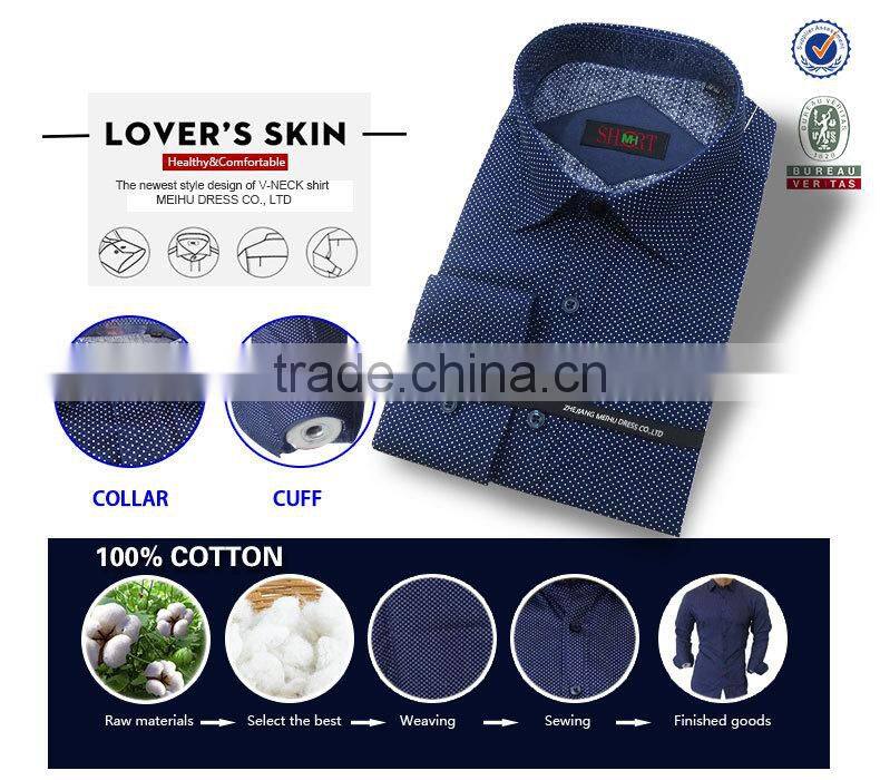 2017 navy Polka dot new pattern mens shirts for men with long sleeve