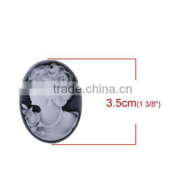 Wholesale Oval Black & White Woman Pattern Resin Cameo Embellishments