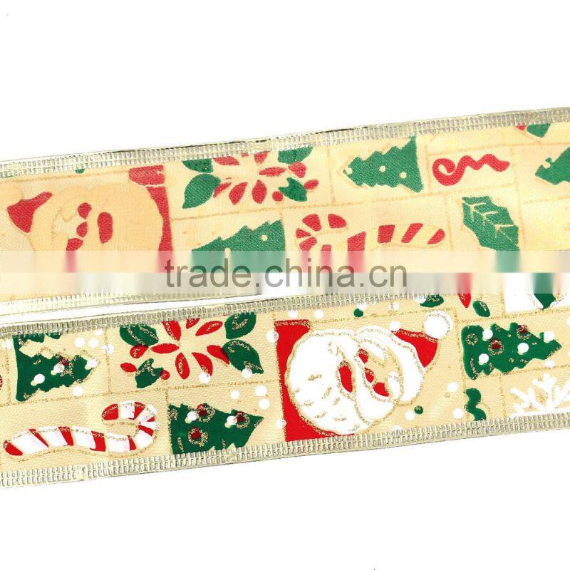 Multicolor Tree Santa Claus Pattern Imitation Silk Satin Ribbon For Christmas Decoration 5.0cm
