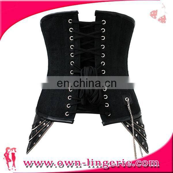 Fashion Steampunk Gothic waist corset with zipper steel boned underbust corset