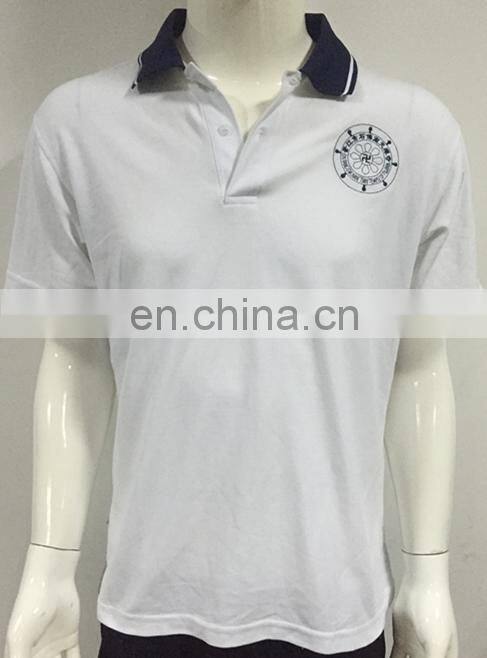2017 Men's dryfit white polo t-shirt with black stripped collar work uniform