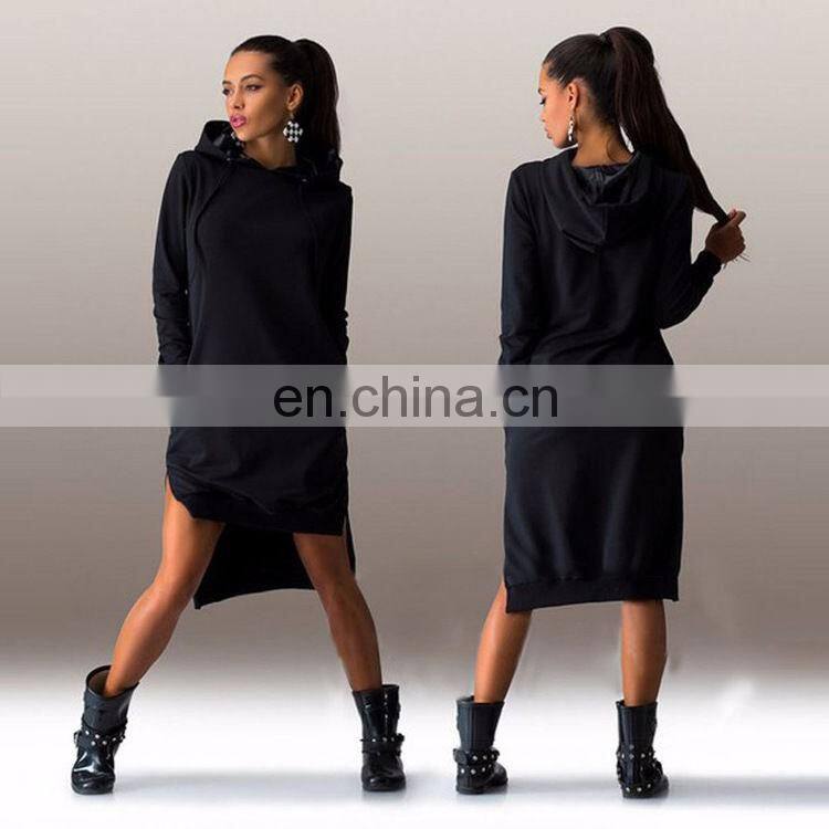 New Style Women irregular Hooded Long Sleeve Casual Sweater Dress Loose Blouse Sweatshirts