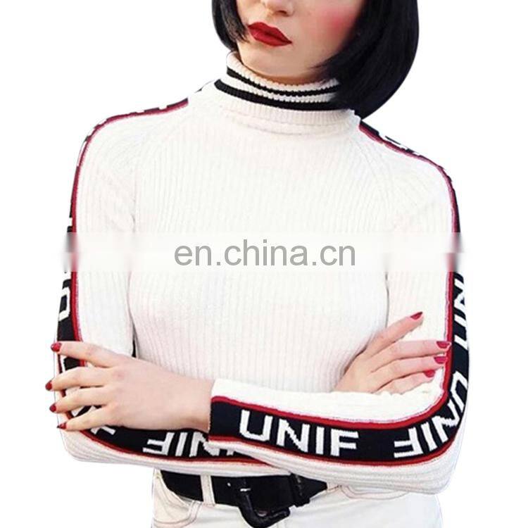 Elasticity fashion long sleeve High neck knit Pullover Turtleneck women sweater
