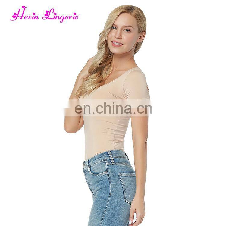 Fast Delivery Reversible soft organic bamboo nude round neck blank fashion tshirt