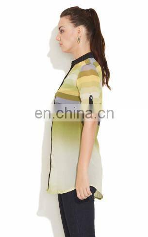 Fashion New Women Clothes Tops loose Perspective Sexy Sheer Chiffon Collar Neck Strip Print Style Shirts For Women