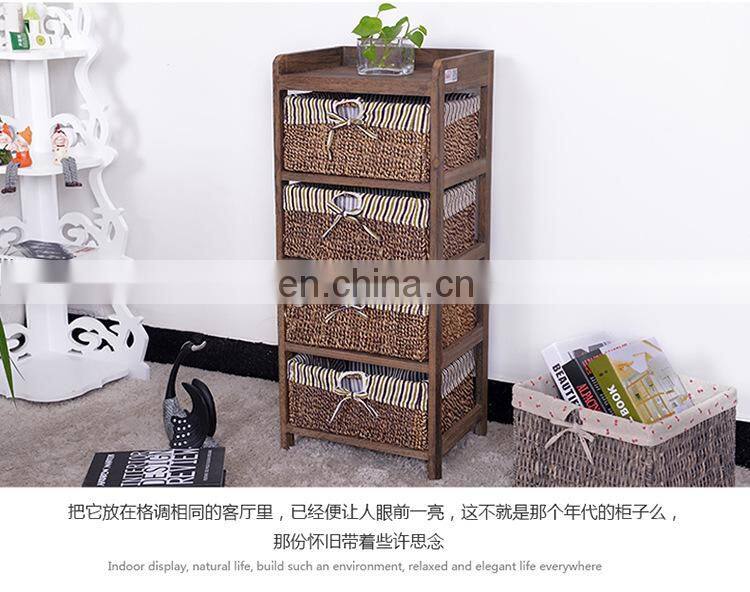 living room furniture set wooden corner cabinet with wickerwork basket