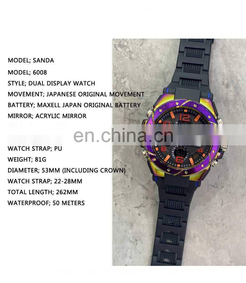 SANDA 6008 New hot Sport Men's Watches Luminous Waterproof Analogue Digital Watches Waterproof