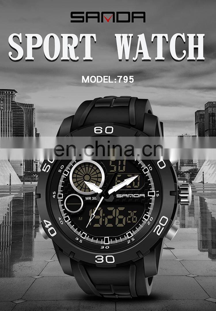 SANDA 795-1 Latest Water Resistant Analog Digital Silicone Watches Fashion Branded Wrist Watch