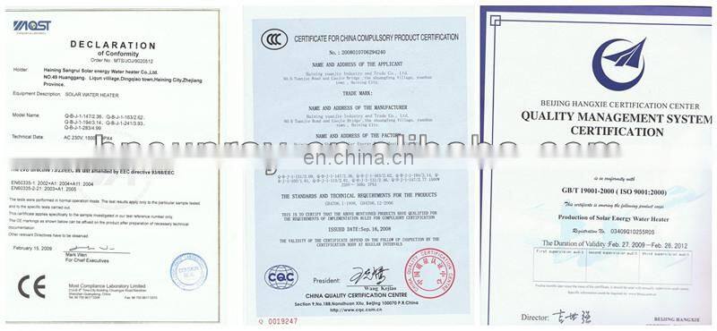 CE CCC Certificated Stainless Steel Solar Water Heater