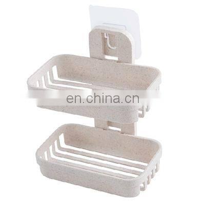 Wall Mounted Double Layer Soap Dish Punch-Free Drawer Draining Holder Kitchen Sponge Storage Box Bathroom Organizer Rack