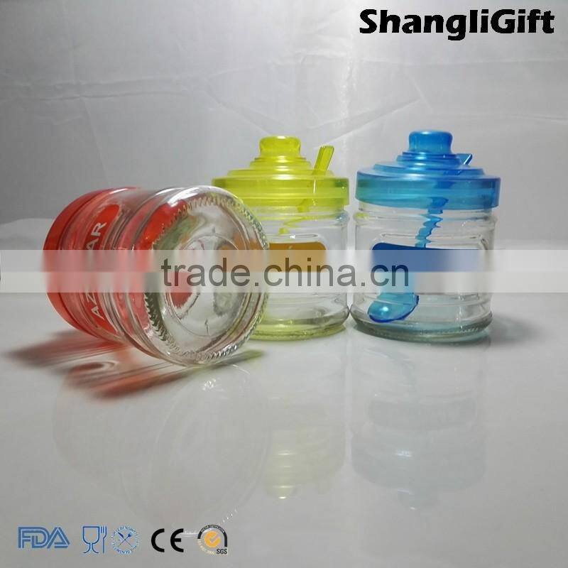 330ml Cylinder Glass Jar Glass Spice Bottles Three A Set With Scoop