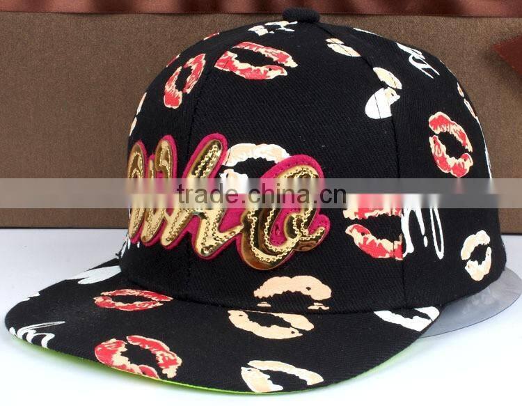WHQ Embroidery Colorful Mouth Printing Flat Brim Boys Girls Kids Baseball Cap