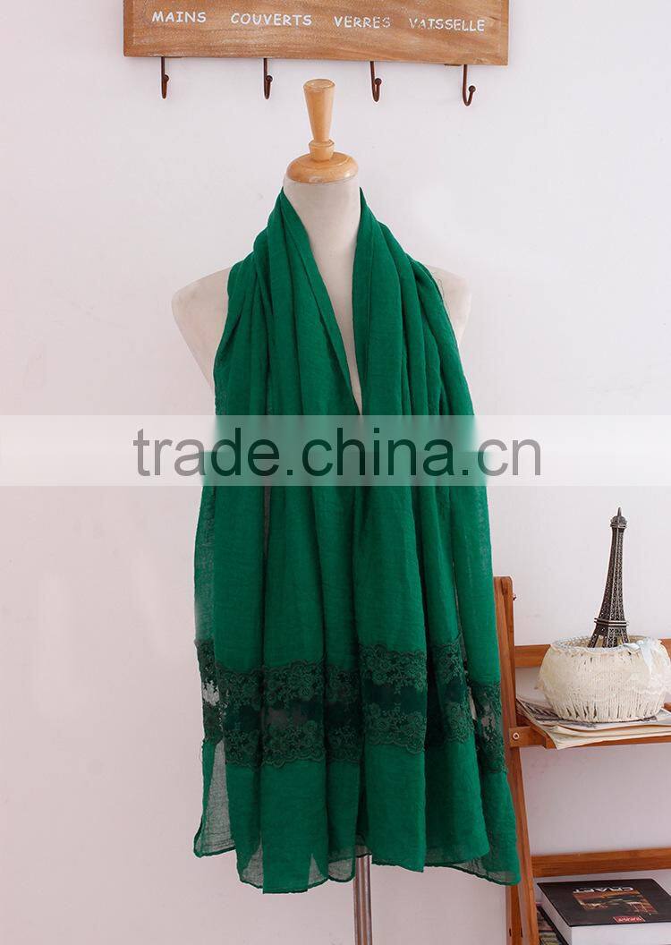Wholesale New Plain Cotton Muslim Women Fashion Scarf Lace Hijab