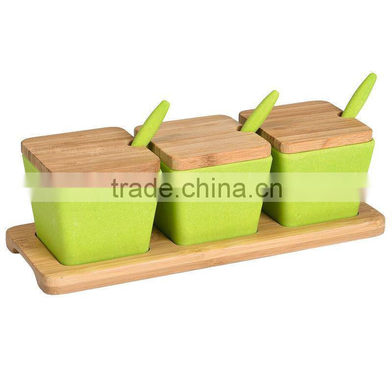 bamboo fibre condiment set with lids