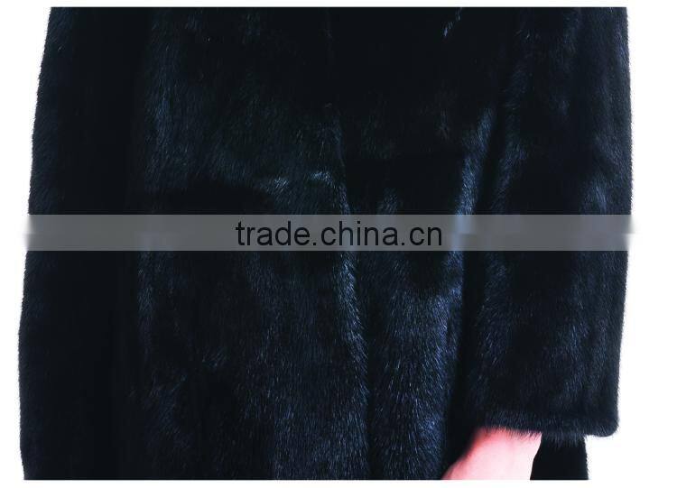 2015 New Design Medium Length Winter Women Coat With Mink Fur Hat Overcoat