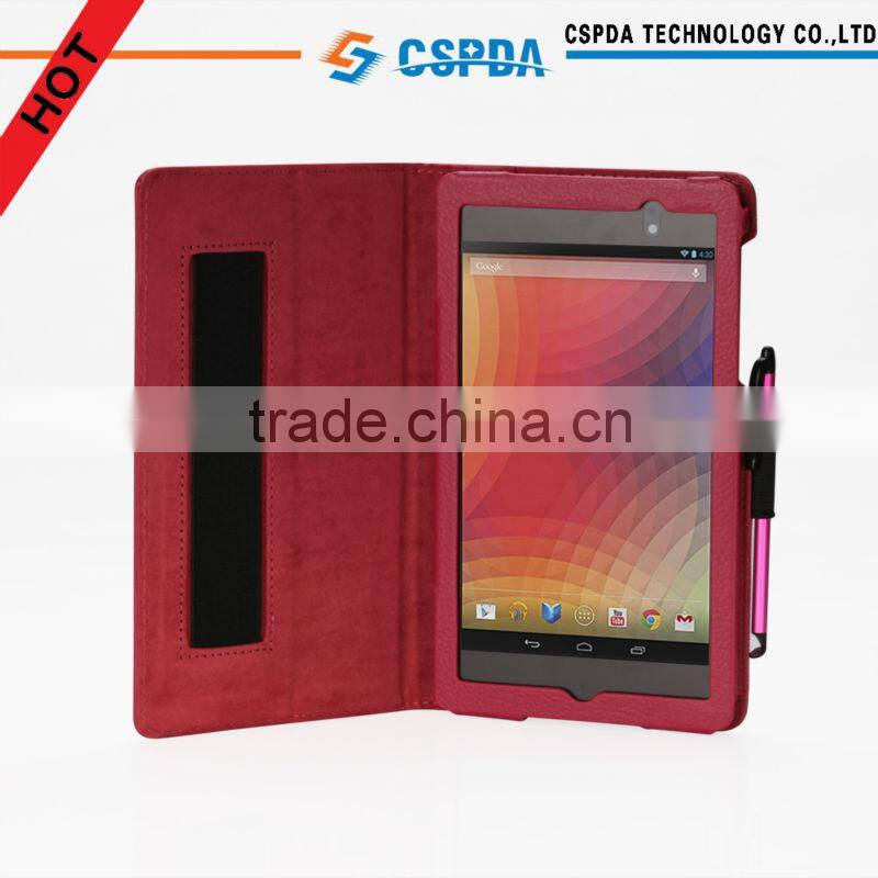 For new google nexus 7 2 purple back stand case cover , hand strap with pen slots