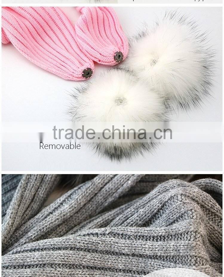RRSC001D Genuine raccoon fur pompom scarf New winter thick White acrylic warm striped knitted scarves wool shawl