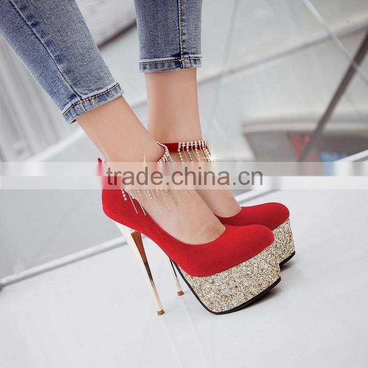 Newest suede leather high heels platform single shoe for evening dress