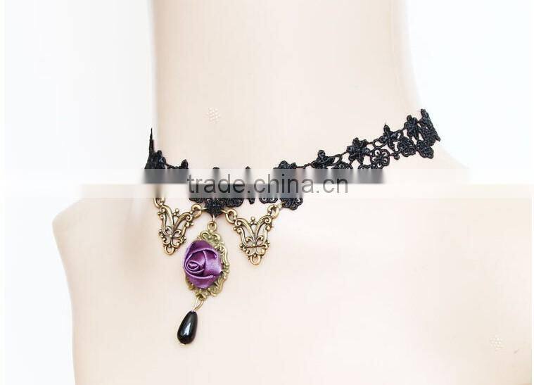 >>>2016 new fashion wide handmade sexy rose lace choker necklace/