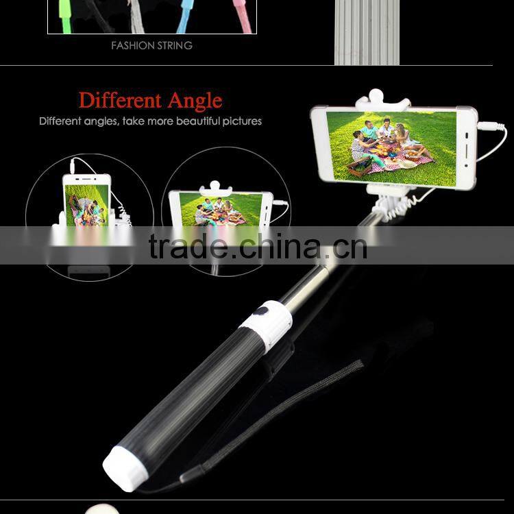 new 2016 accesories for phone cable selfie stick, wired selfie mini monopod, audio cable wired selfie stick