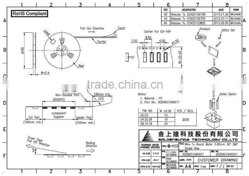Taiwan 0.8mm Pitch SMT Electronic Wire to Board IDC Connector