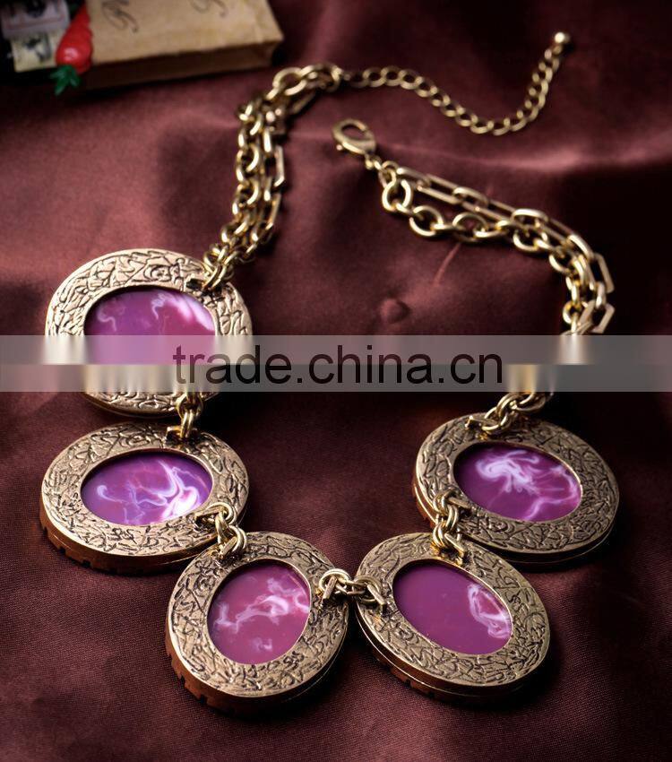 New Design Hot Sale Fashion oval heavy statement necklace, zinc alloy plated necklace, old fashioned necklaces