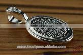 Silver 925 Oval Pendant Icon of Jesus Christ. Russian Style. Burnished Silver