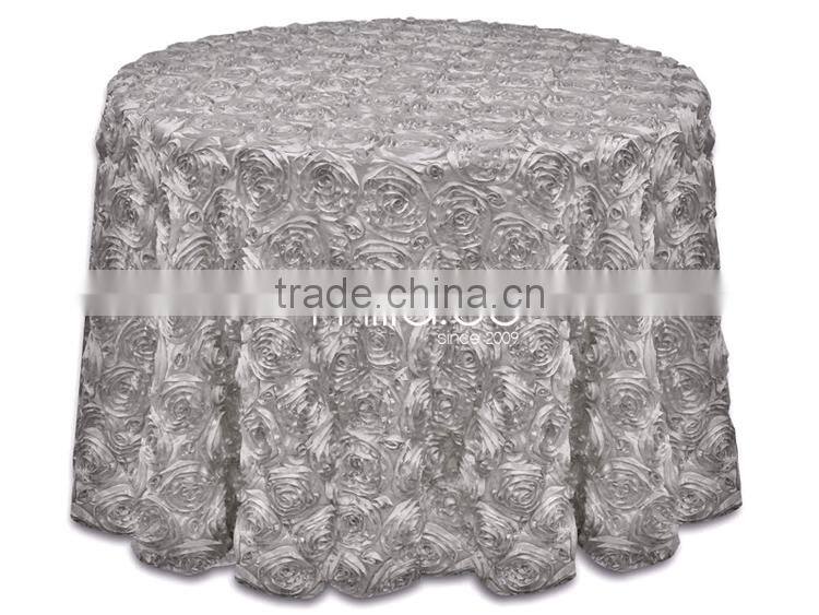 120 Round Tablecloth Satin Rosette Embroidery Table Cloth