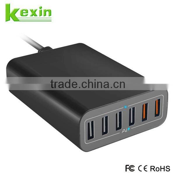 60W 6-Port USB Charging Station Multi Port Travel Charger QC 2.0 Desktop Hub for iPhone 6s / 6 / 6 Plus, iPad Air