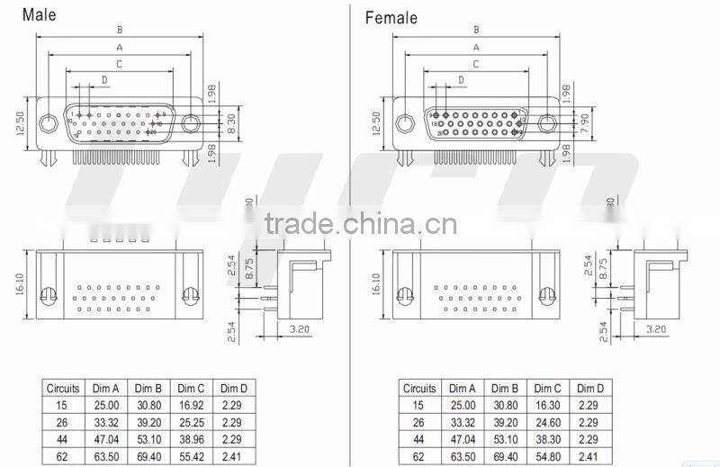 D-SUB Connector Righter Angle Dip Solder