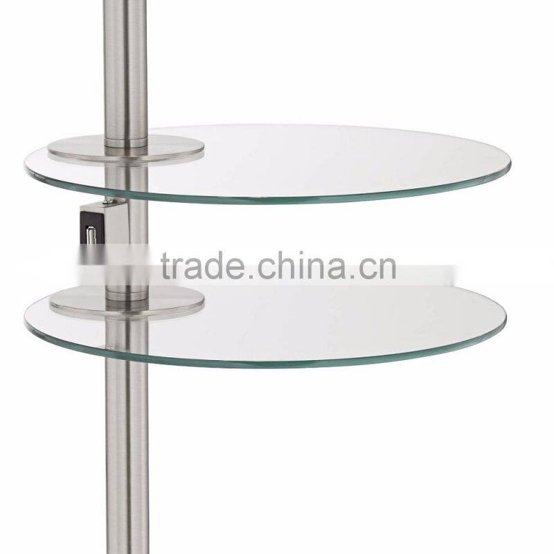 1024-21 two glass trays a brushed nickel finish Functional and stylish Concierge Double Tray Floor Lamp with USB