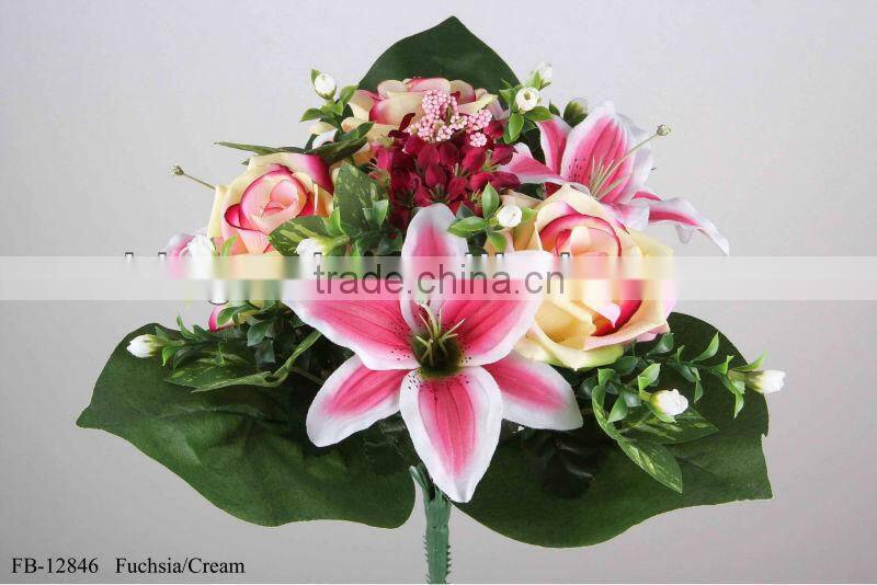 33cm ArtificialRose/Tiger Lily/Mini Flowers Bush x13 With 3 Large Leaves