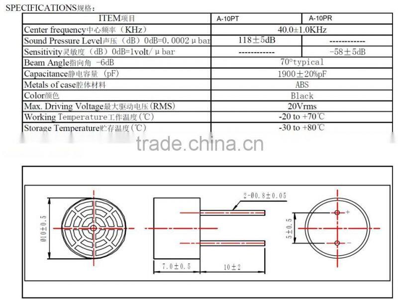 FB-10P/T-R ultrasonic piezoelectric transducer with 2pins, ultrasonic level sensor ultrasonic flow sensor (FBELE)