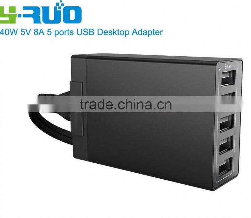 (40w 5-Port USB Charging Station) Multi-Port USB Charger Desktop Hub for iPhone 6s / 6 / 6 Plus, iPad Air 2 / mini 3, Galaxy S6