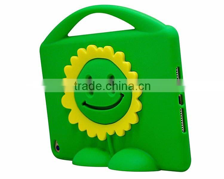 2016 New China wholesale Sun Flower Cute Kids proof Shock Absorber Silicone Tablet Bumper Case Cover with Stand / Handle