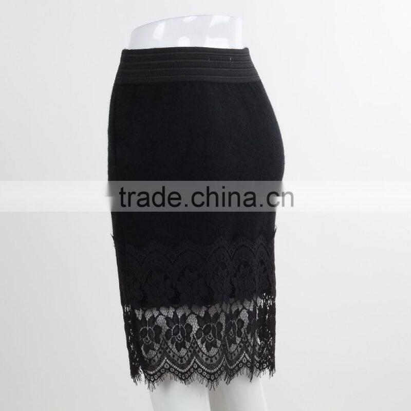 F5S43022 New Arrival Women Elastic Waistband Eyelash Lace Hem Skirts