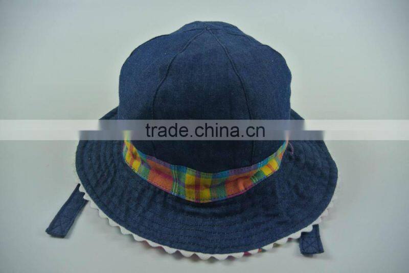 Baby fancy 6 panel reversible denim check bucket hat
