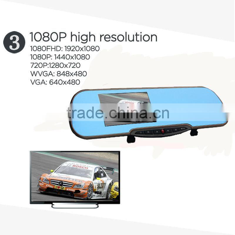 Rear camera mirror car dvr with gps tracking system