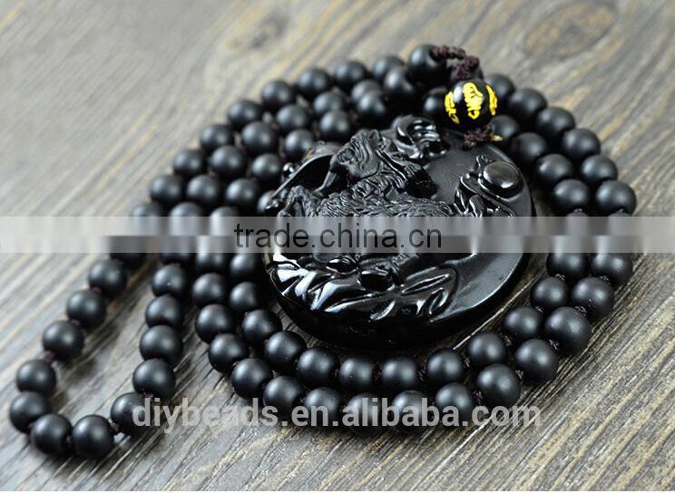 2015 latest unique design black carved dragon obsidian pendant
